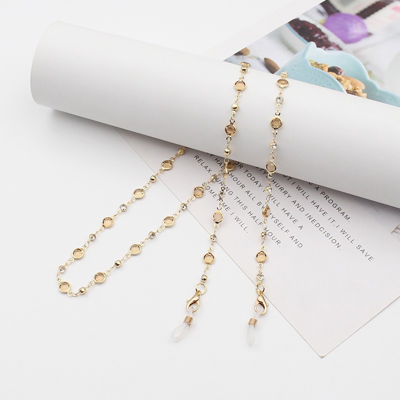 Cuerdas de alta sensación transfronteriza Amazon accesorios de joyería metálica cristal de color zircón diamante de color antideslizante colgar gafas cadena