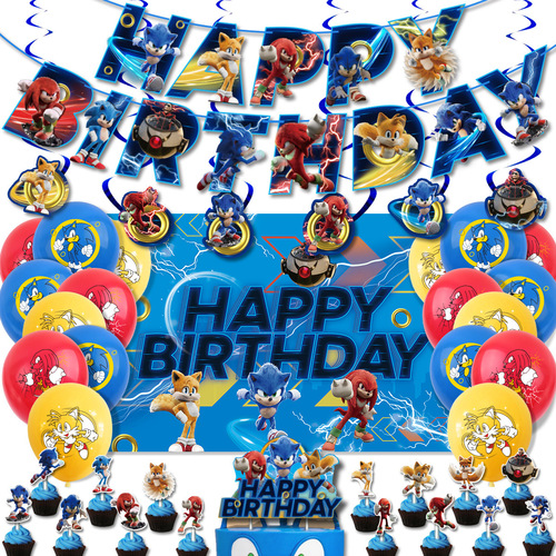 Sonic Birthday Theme Party Decoration Cartoon Flag Balloon Set