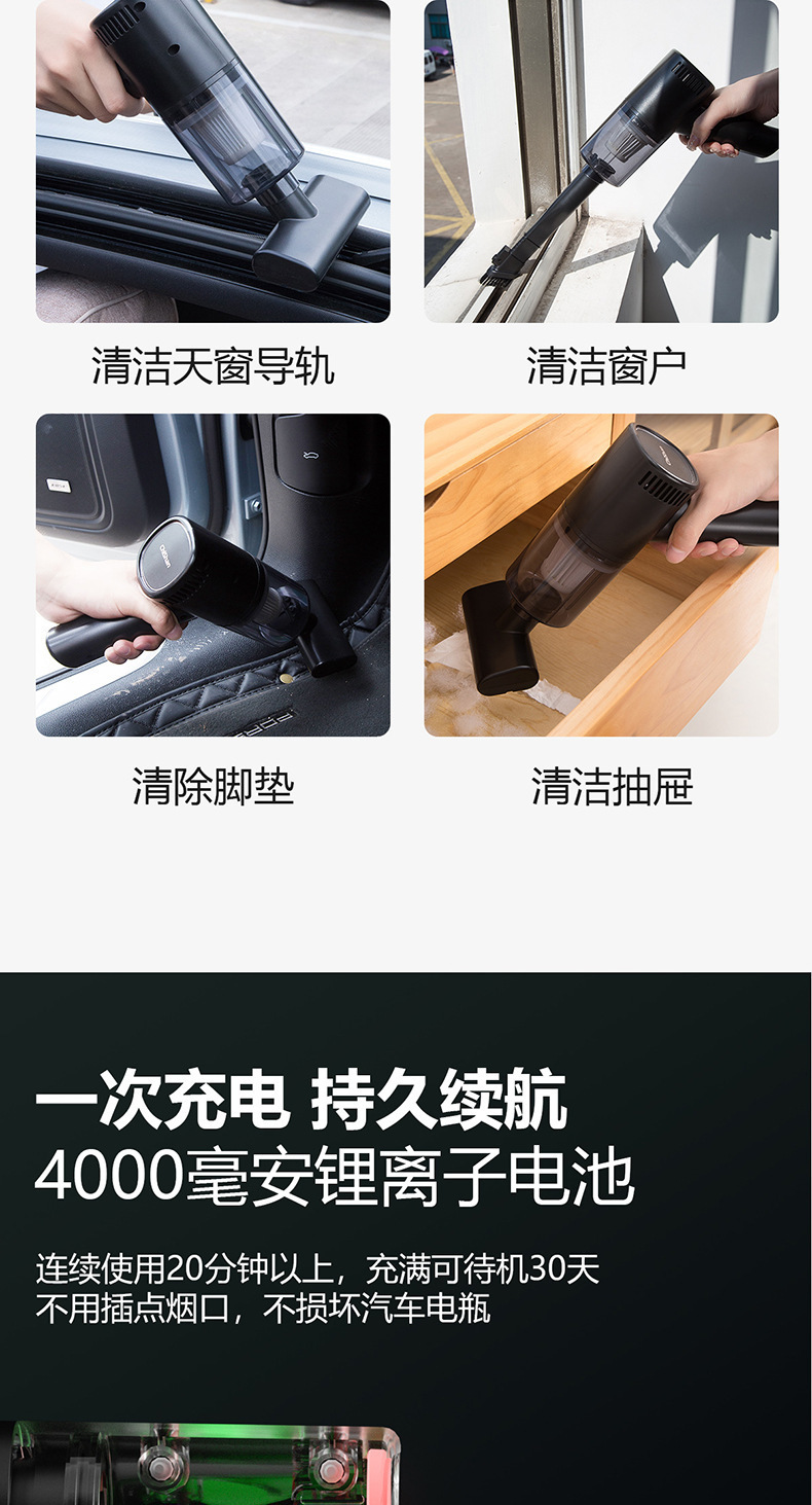 Car Supplies Vacuum Cleaner, Wireless Handheld, Strong Suction, Small Size, Portable for Car Use