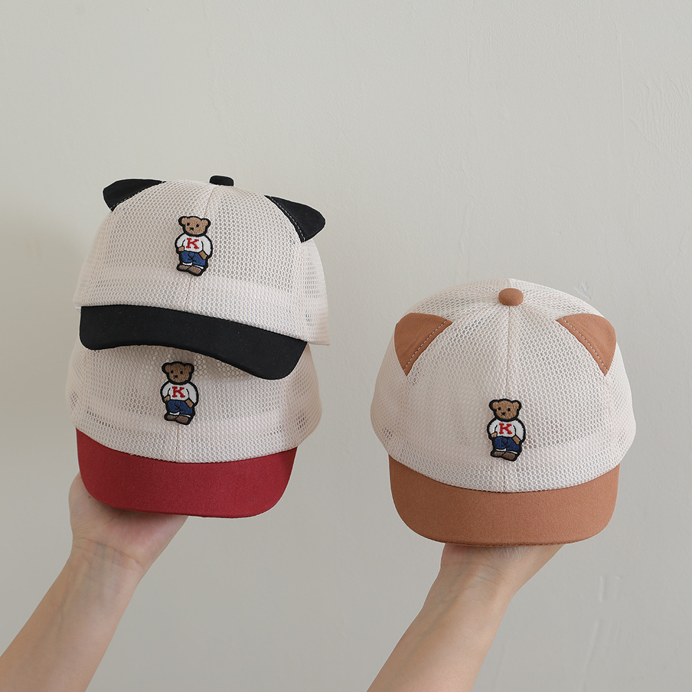 Sombrero para el sol para bebés, gorra de béisbol de malla, protector solar transpirable de verano, gorra de oreja de oso lindo, gorra de malla para niños