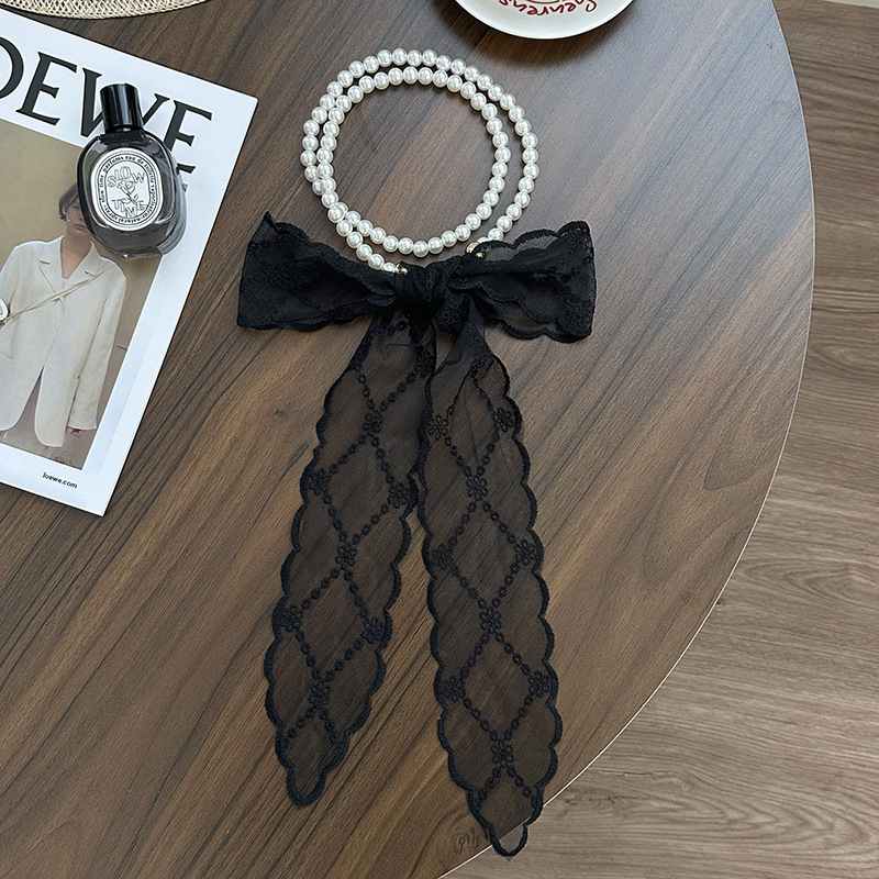 Collar de perlas Nueva bufanda de seda de encaje con cadena de clavícula francesa