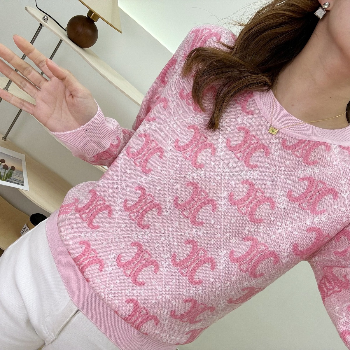 yms061 2024 autumn new pullover loose crew neck thin top wool organza long sleeve sweater for women