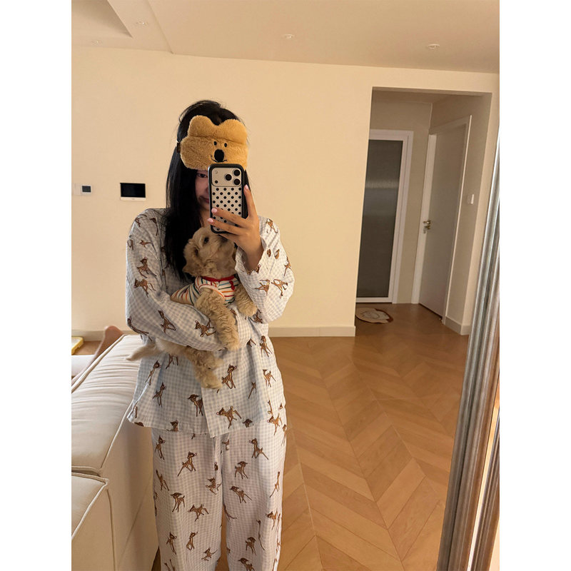 Korean-Style Sweet Girl Cartoon Deer Print Women's Summer New Ultra-Soft Skin-Friendly Loungewear Set That Can Be Worn Outside Korean-Style Sweet Girl Cartoon Deer Print Women's Summer New Ultra-Soft Skin-Friendly Loungewear Set That Can Be Worn Outside