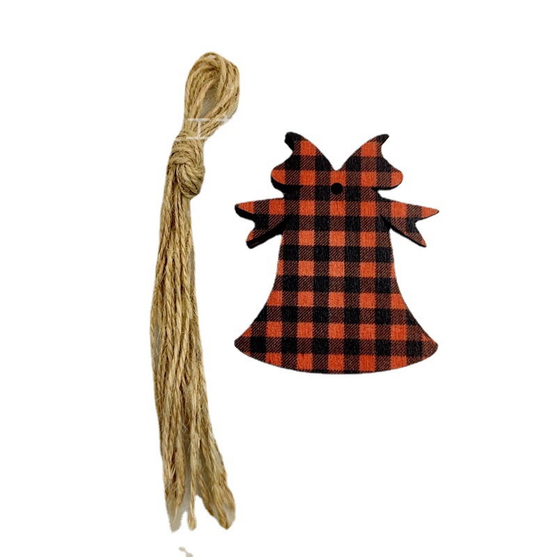 33 piezas de madera de la serie navideña a cuadros negros anaranjados colgante de decoración navideña se pueden combinar libremente 10 piezas en un paquete
