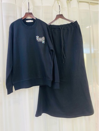 现货女士卫衣套装长裙纯棉长裙外单