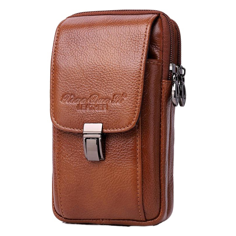Xiaoduoli Men's Genuine Leather Mobile Phone Waist Bag with Belt 5.5inch / 6.5inch Mobile Phone Bag Cowhide Id Small Waist Bag