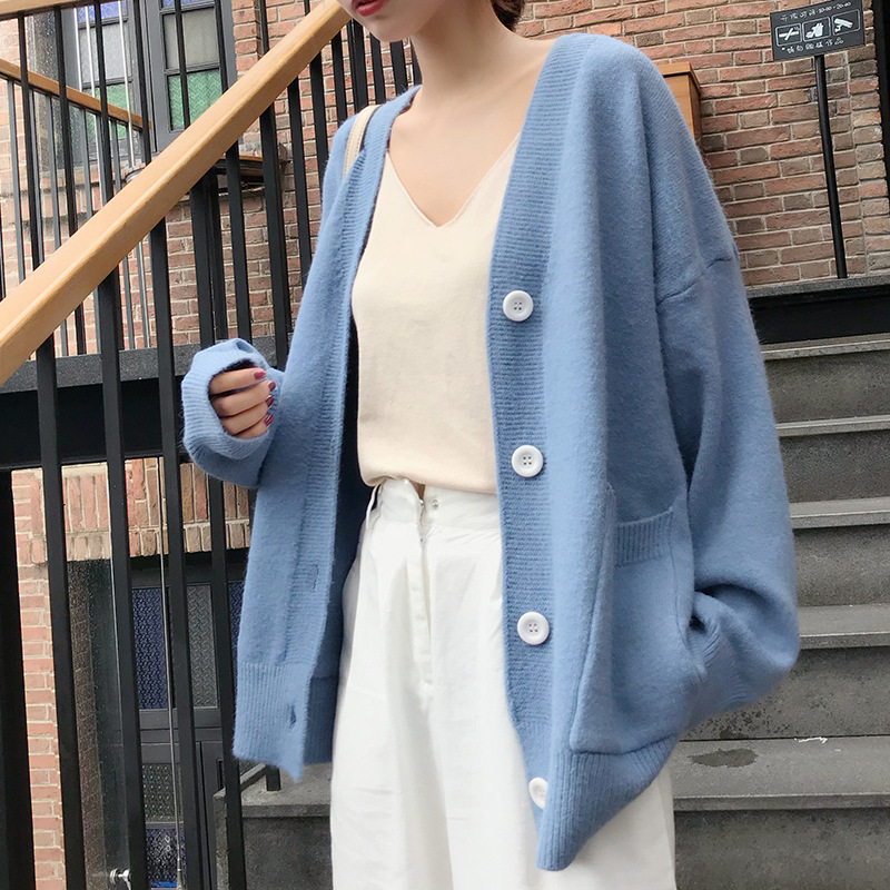 毛衣女外穿2025秋冬新款韩版宽松洋气慵懒风纯色针织开衫外套上衣|undefined