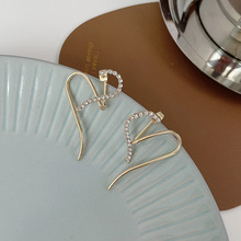 S925银针韩国设计感镂空镶钻爱心气质夸张时尚网红女耳钉耳坠E296