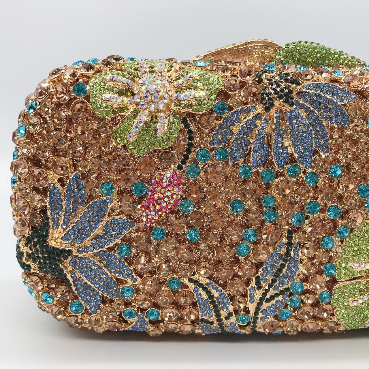 Bolsa de cena de diamantes de flores, caja metálica dura, bolsa de vestir de diamantes, bolsa de mano de banquete europea y americana, bolsa de mujer, embrague de bolsa