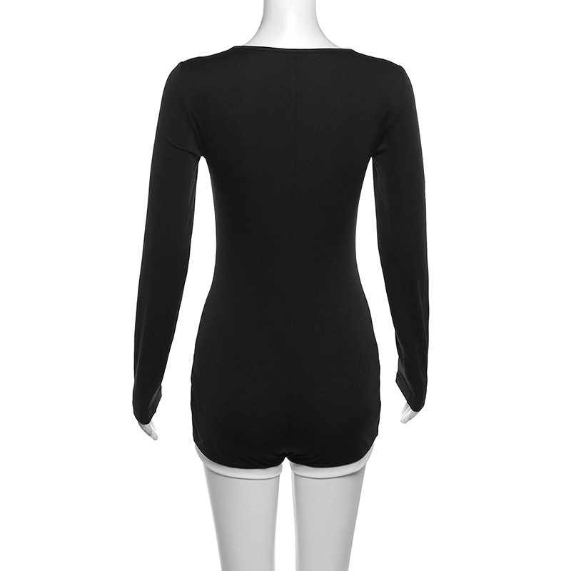 Autumn Winter Women Clothing Sexy Low Cut Color Contrast Base Knitting Casual Jumpsuit Women