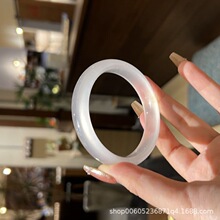 白月光美人镯仿缅甸翡翠手镯玛瑙手镯12mm白冰手镯窄条石英岩手镯