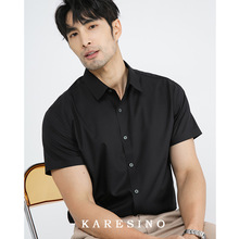 同款KARESINO韩版感商务男士黑色夏季冰丝短袖衬衫男正装免烫
