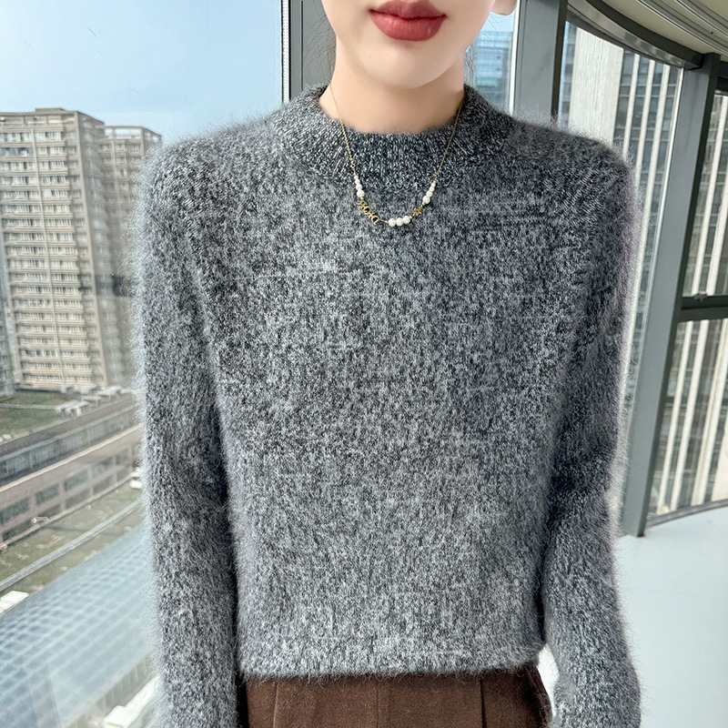 25 New Autumn and Winter Half Turtleneck Pure Mink Cashmere Sweater Thickeneded Sweater Women's Long-Sleeved Loose Pullover Cashmere Knitted Bottoming Shirt 25 New Autumn and Winter Half Turtleneck Pure Mink Cashmere Sweater Thickeneded Sweater Women's Long-Sleeved Loose Pullover Cashmere Knitted Bottoming Shirt