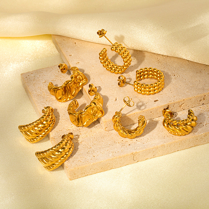 1 Pair Solid Color Retro 316 Stainless Steel  Irregular Plating Ear Studs display picture 2