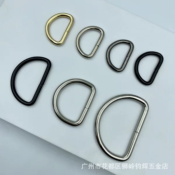 Metal iron wire silver D ring buckle home textile bag electrophoresis black semi-round buckle gold round thread D Buckle hardware accessories