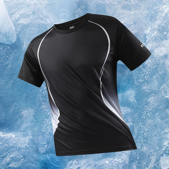 2024 New Summer plus size Ice Silk Short-sleeved T-shirt Fashion Trend Sports Running Clothes Ice Sense Outdoor Men's Cross-border