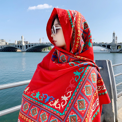 Thickened Twill Cotton Printed Ethnic Style Scarf Air Conditioning Warmth Ladies Variety Anti-sunshade Shawl Silk Scarf