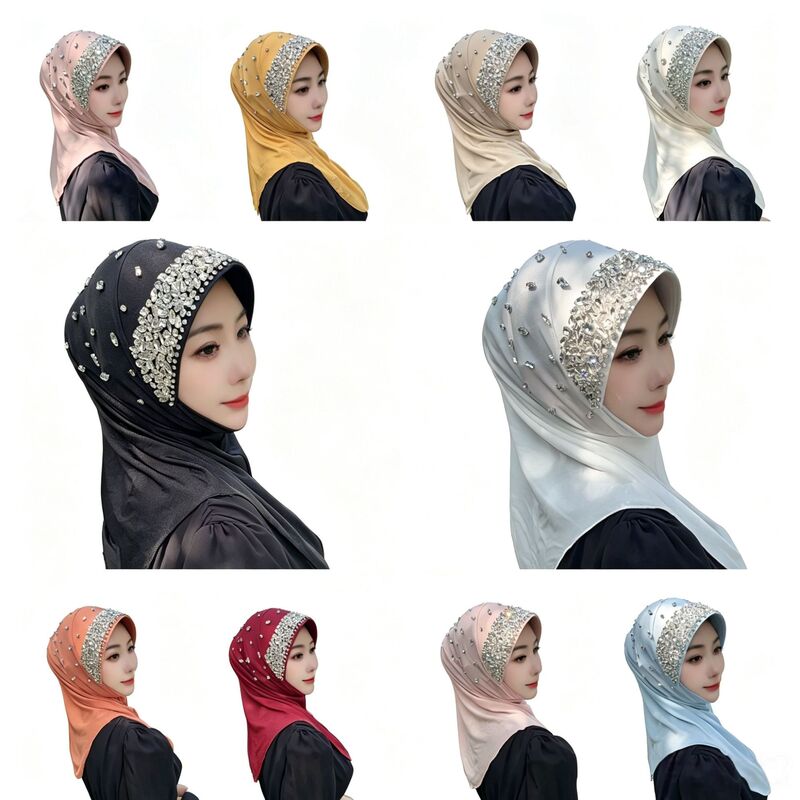 New Style Xingtao Gauze Hard Brim Convenient Pullover Gauze Scarf Hijab (Exquisite Zircon Hard Brim)