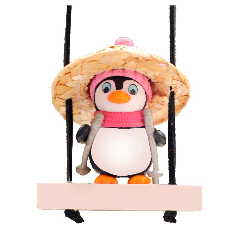 Colgantes para automóviles, accesorios colgantes para automóviles, swing, sombrero de paja, pingüino, espejo retrovisor creativo, colgantes, productos para el interior del automóvil
