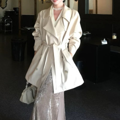 ICELOLLY巨好看收腰短款风衣外套女2025新款早秋小个子中长款大衣