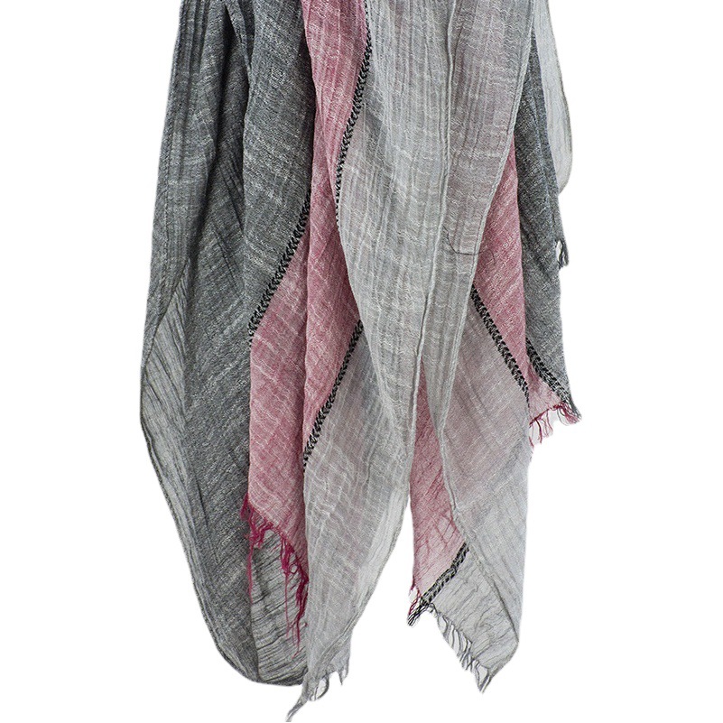 Spring and Autumn Korean Style Cotton and Linen Scarf for Women, Patchwork Solid Color, Artistic Style, Tassel Shawl, Elegant and Easy-To-Match Scarf, Export