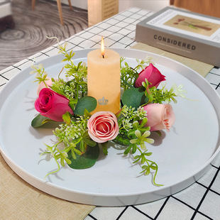 Amazon's Best-Selling Simulated Rose Candlestick Garland European Holiday Decoration Candle Ring Candle Cup Flower Decorative Garland
