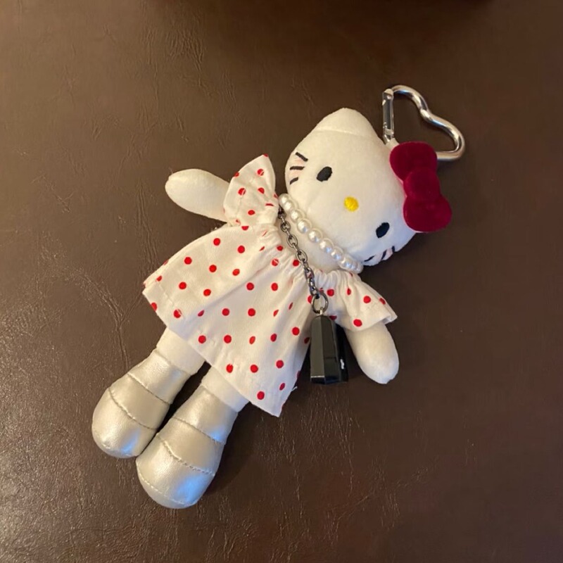 新品长腿款凯蒂猫毛绒挂件可爱kt猫爱心扣书包车载挂饰钥匙扣公仔|undefined
