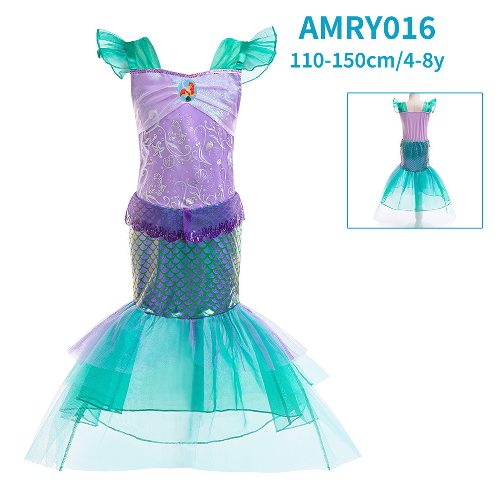 Vestido infantil vestido de princesa sirena diseño de sequillas 2026 nuevo estilo sirena de mermaid cola de pescado vestido de chicas