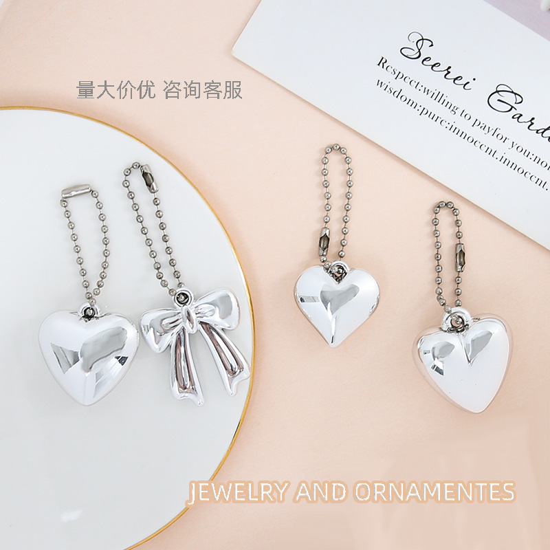Sweet Stereo White K Heart Bow Bead Chain DIY Bag Mobile Phone Chain Pendant Key Chain Pendant Jewelry Wholesale Sweet Stereo White K Heart Bow Bead Chain DIY Bag Mobile Phone Chain Pendant Key Chain Pendant Jewelry Wholesale