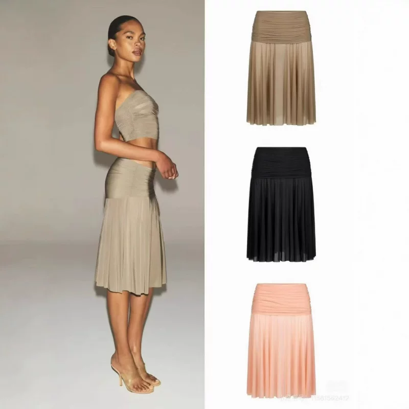 New product SKIMS MILKY SHEER MIDI SKIRT high waist pleated women's skirt over the knee mid skirt