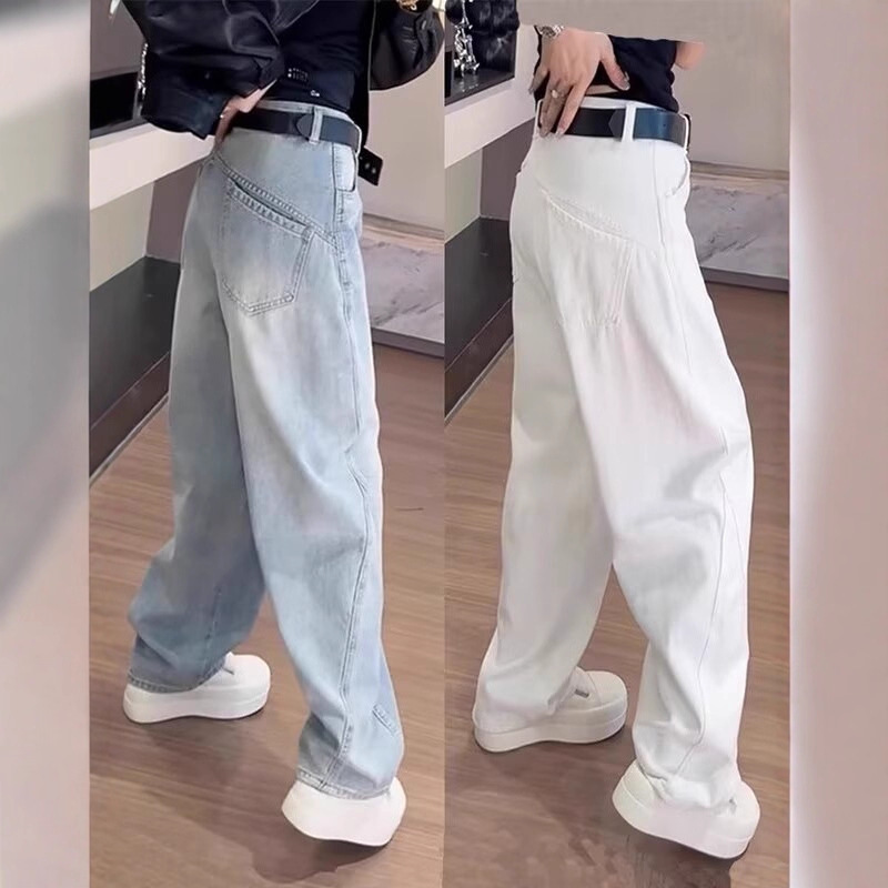American Retro Scimitar Jeans for Women, New Spring and Autumn High-Waisted Plus-Size Loose Slimming Wide-Leg Floor-Length Pants