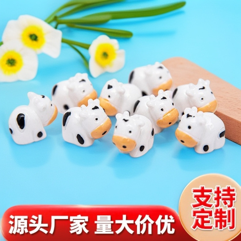 跨境热采白色迷你奶牛diy树脂配件微景观小摆件装饰挂件饰品材料
