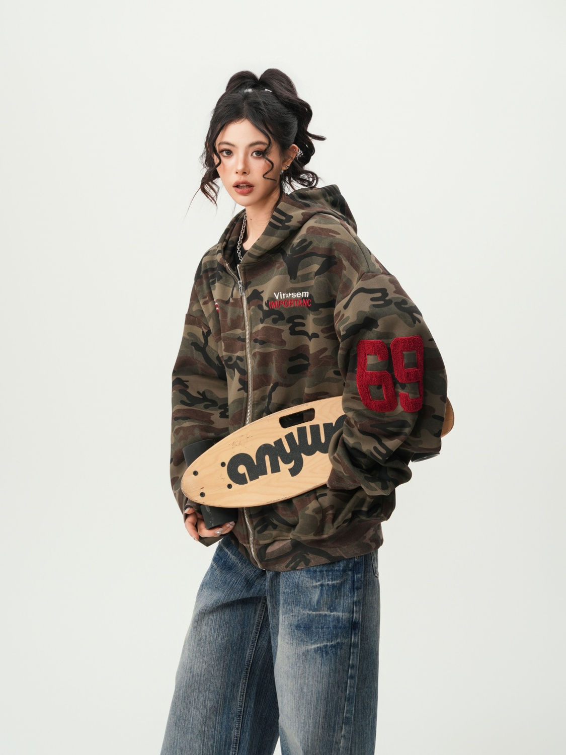 American Streetwear Camouflage Cardigan Hoodie Unisex Couples Spring Vintage Trendy Oversized Casual Hooded Sweatshirt