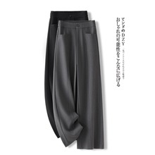 灰色休闲阔腿裤女春秋季2025新款高端垂感西装裤慵懒直筒拖地裤子
