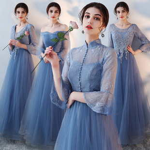 Bridesmaid Dress for Women 2025 New Blue Long Sister Group Bridesmaid Dress Art Exam Chorus Performance Dress
