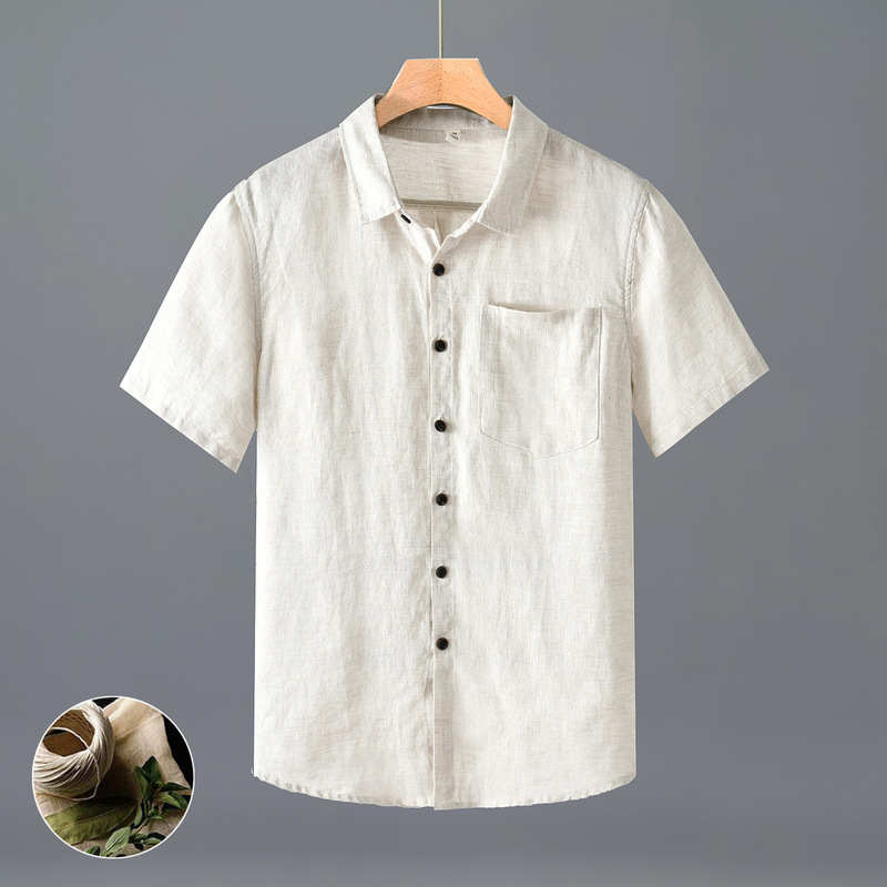 H010 Japanese Linen Fresh Short-Sleeve Shirt for Men, Versatile, Artistic, Casual, Loose, Breathable Top, Available for Dropshipping