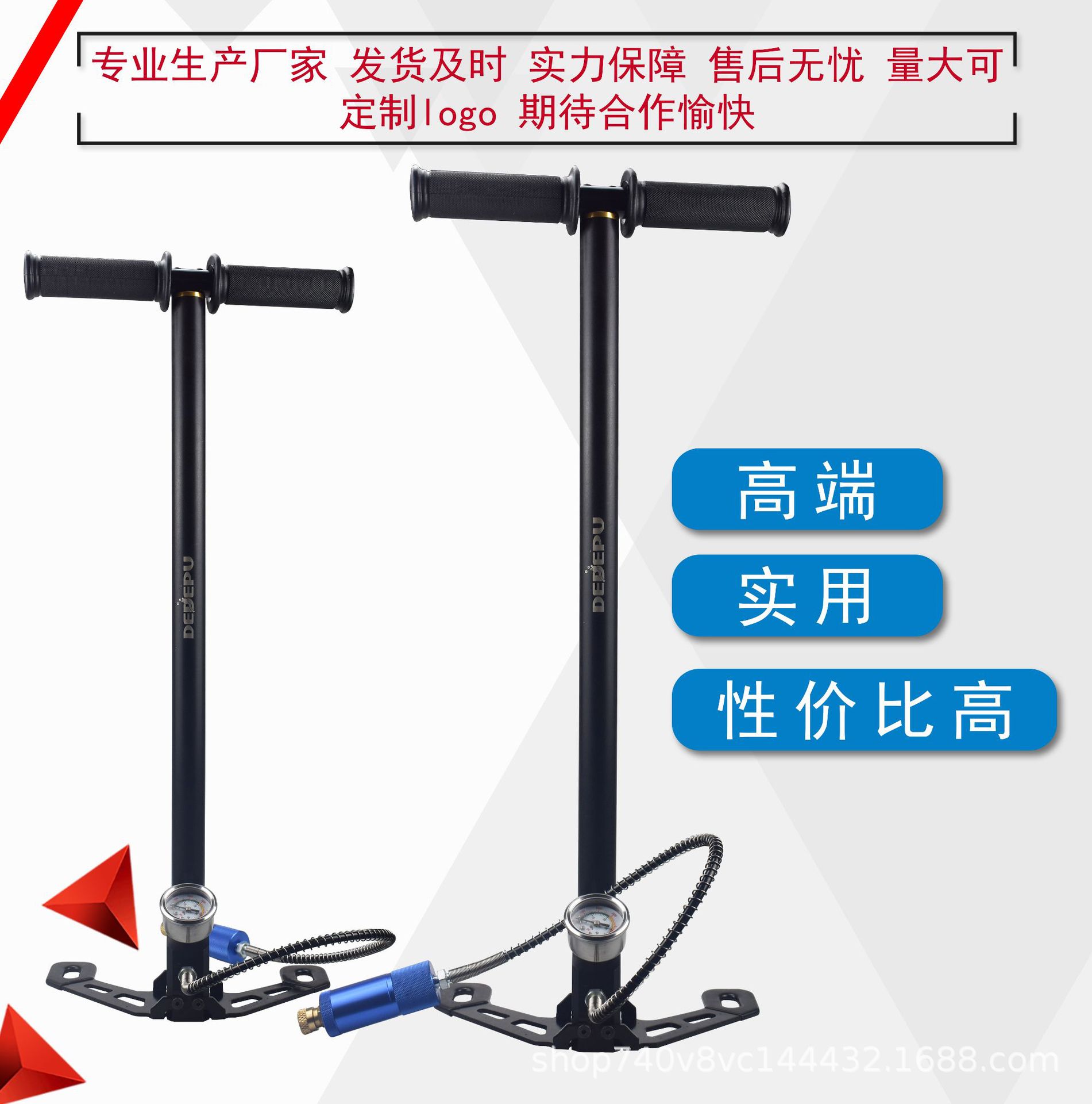 户外潜水充气泵高压手动打气筒30mpa不锈钢打气筒大表可折叠