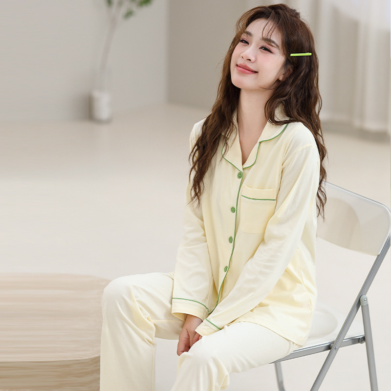 순면 산후복, 여름 산후 수유 잠옷, 심플 스타일 긴팔 가정복, 봄 여름 가디건, 임부복