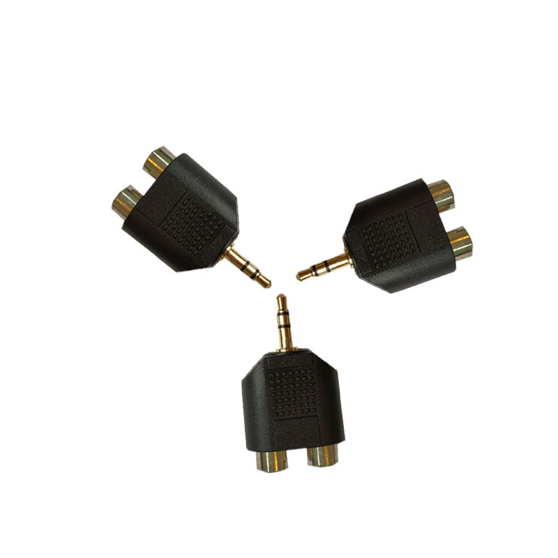 3.5立体公头转RCA母座*2母 RCA公转RCA母*2转接头 RCA1公转2母