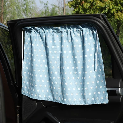 Sun cloth car sun shield | Car curtains - blue-flowers