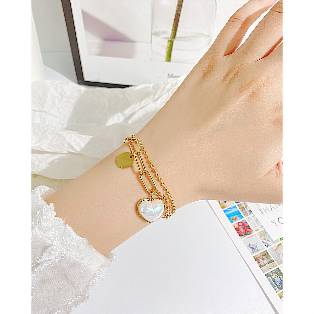 Fashion Heart Shape Stainless Steel Inlay Shell Bracelets 1 Piece