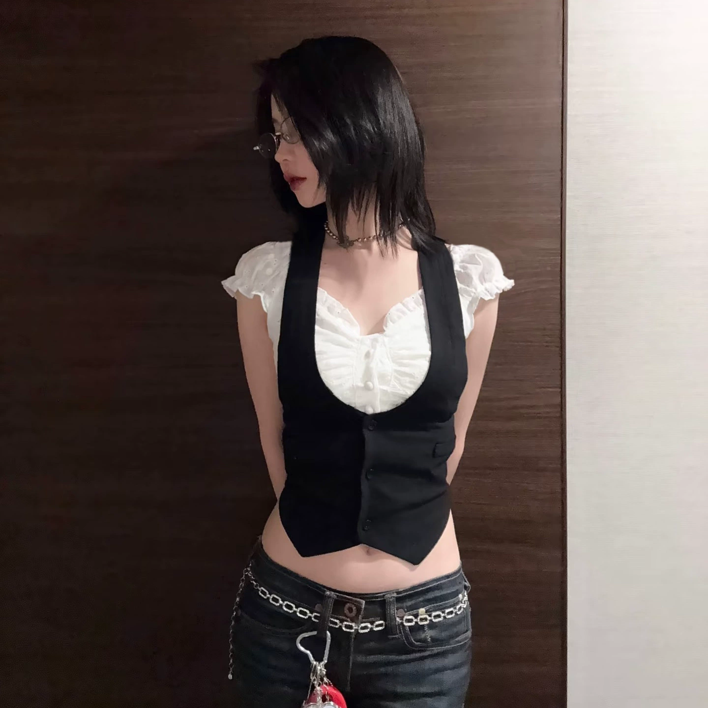 Трансграничные ins Ретро Академия Ветер поддельные две части сшитого жилетки