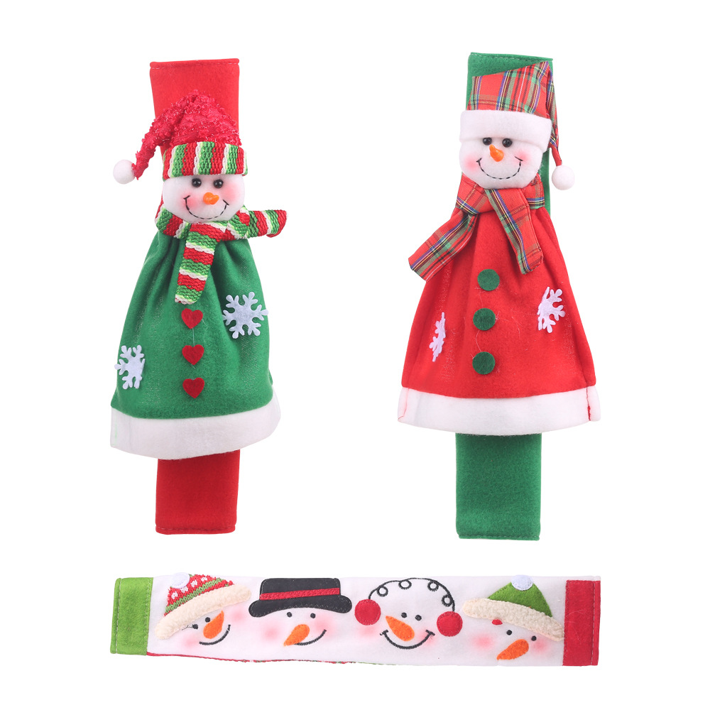 Haube new Christmas supplies microwave oven gloves cartoon flannel snowman refrigerator Gloves oven protective cover_voghion.com