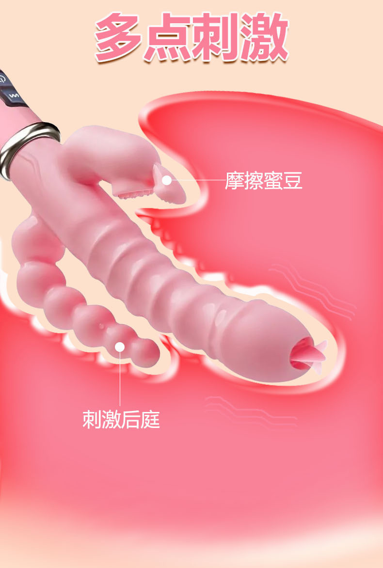 Tongue-Licking Triple-Head Rabbit Vibrator, Multi-Frequency Rechargeable Handheld Massager for Women and Couples — detail image 10