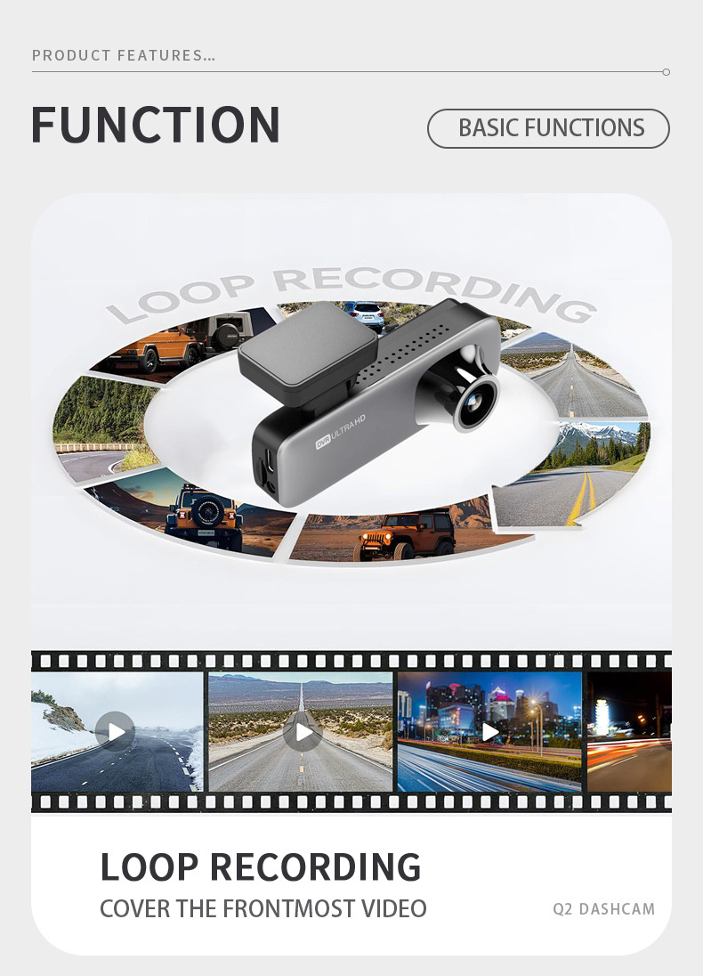 2K+1K Front and Rear Dual Recording Hidden Dash Cam 1.47inch Car-Mounted Dual-Lens Wifi Recorder