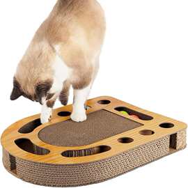 宠物自嗨猫玩具掏球型转盘瓦楞纸猫抓板磨爪器逗猫棒球猫咪用品