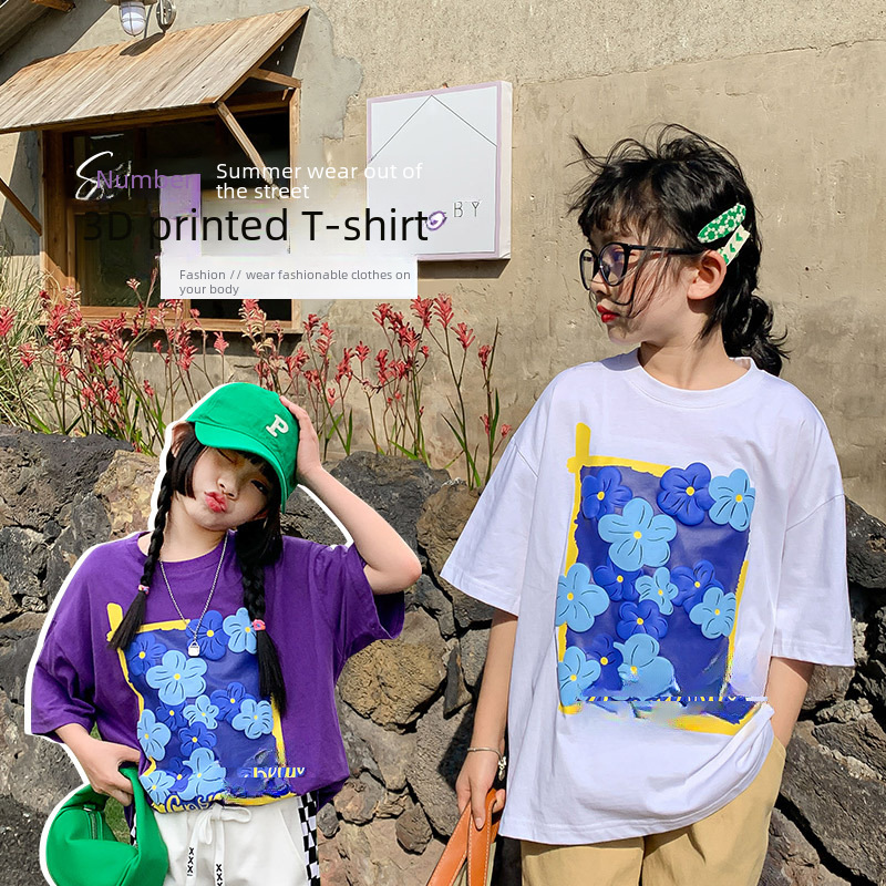 Children's Summer Top Women's Short Sleeve T-shirt New Loose Cartoon Print Children Girls Summer Fashion Outfit Big Kids Stylish