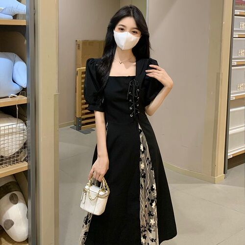 Plus-size curvy girls' designer dress | Summer wear | Figure-flattering mesh-panel French vintage niche-style dress