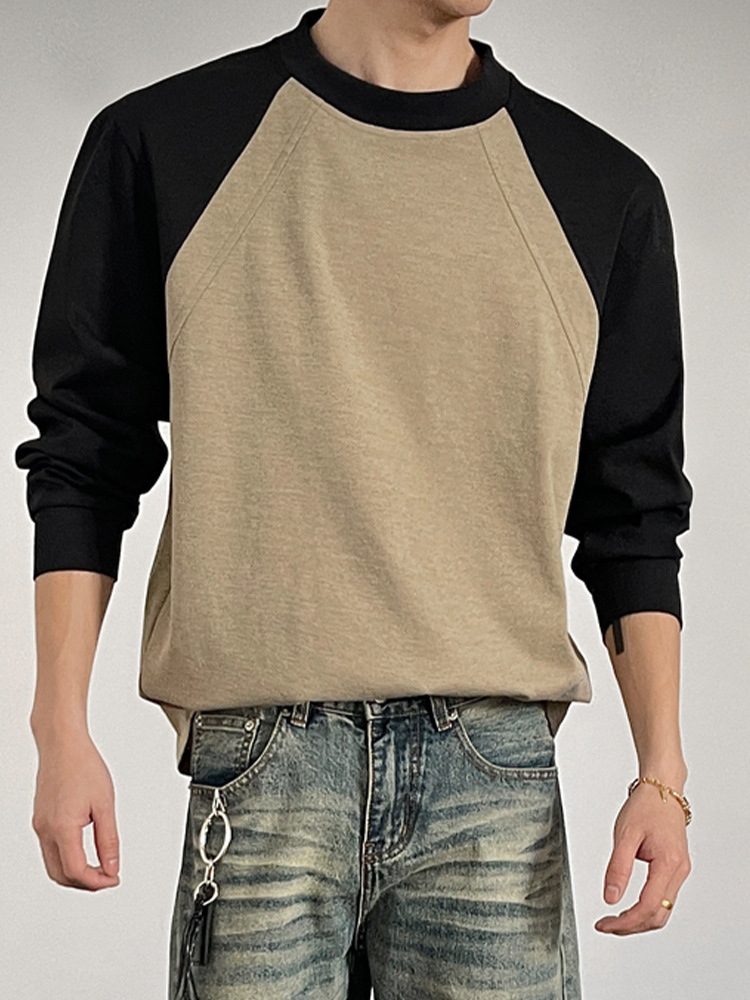 Long-sleeve Patchwork T-shirt For Men American Style Loose Casual_voghion.com