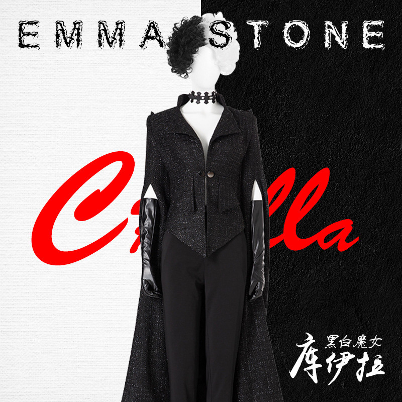 Heart edge black and white siren magic evil woman Kuila cos suit black trench coat full set spot with 01